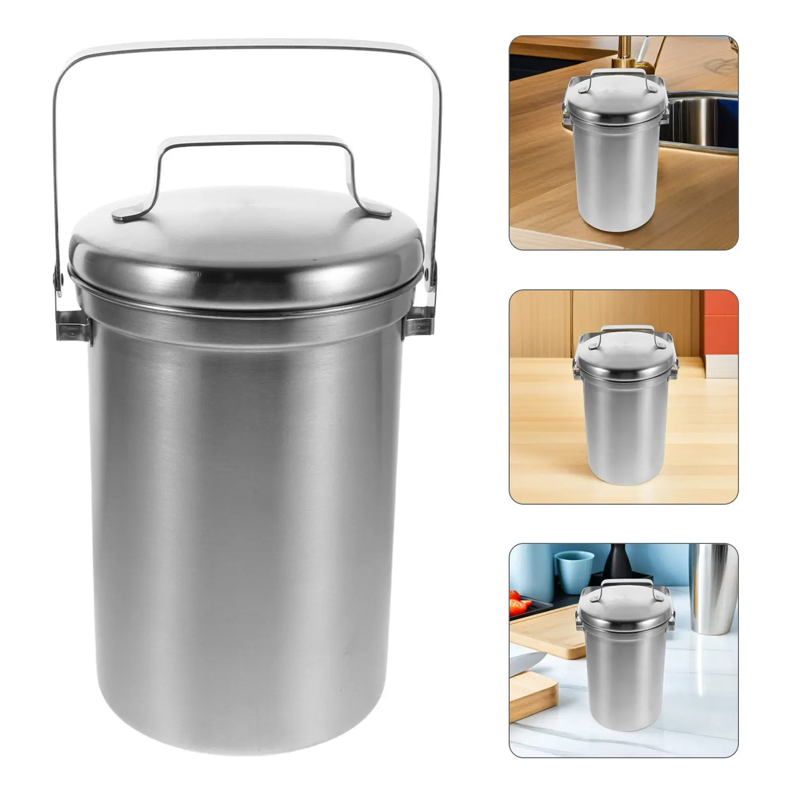 3L Countertop Compost Bin Stainless Steel Kitchen Compost Bucket Odor Blocking Lid Small Metal Food Waste Container Modern