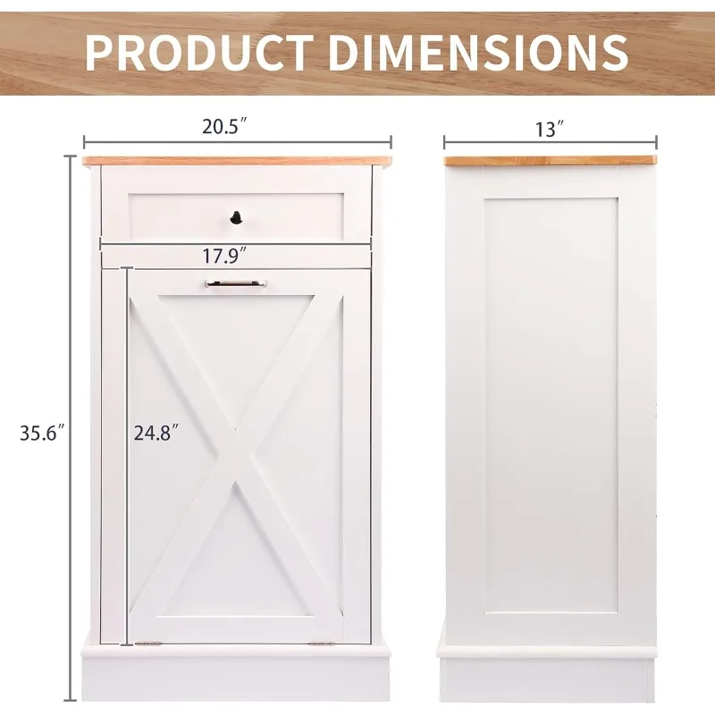 خزانة قمامة قابلة للإمالة، جزيرة مطبخ لباب الحظيرة على الطراز العتيق مع سطح من الخشب الصلب ودرج، سلة مهملات مقاومة للحيوانات الأليفة، #2