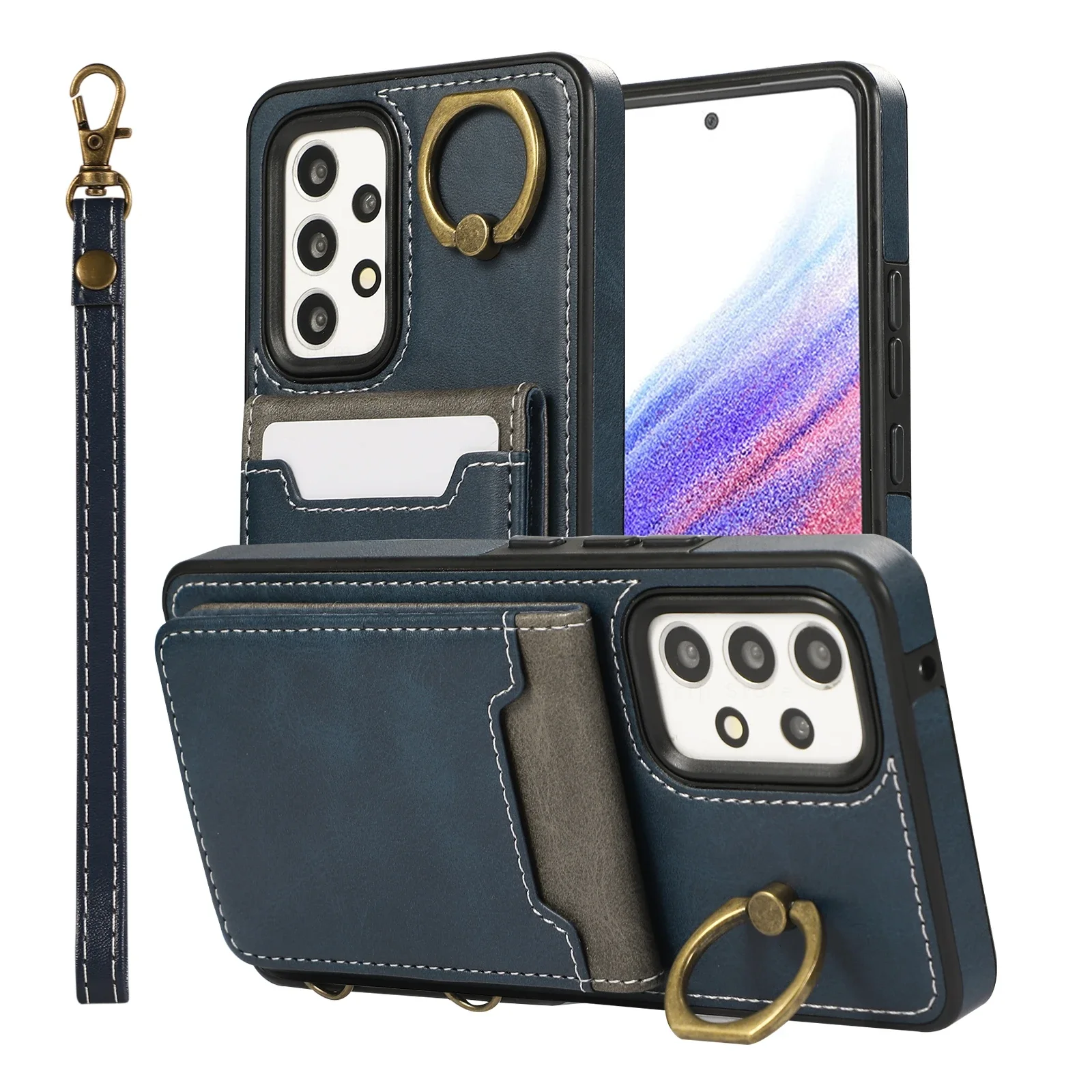 

Leather Ring Support Phone Case for Samsung A25 A05S A15 A35 A55 A12 A13 A04S 4G 5G Wallet with Card Holder Shockproof Cover