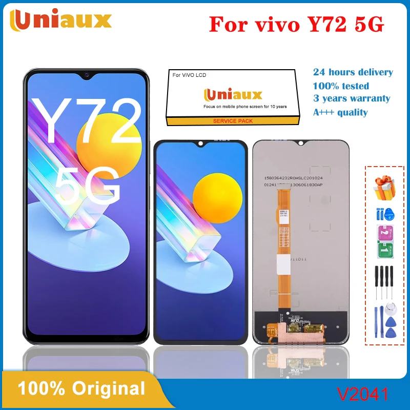 

6,58 "оригинальный для VIVO Y72 5G V2041, ЖК-дисплей, детали для замены цифрового преобразователя VivoY72