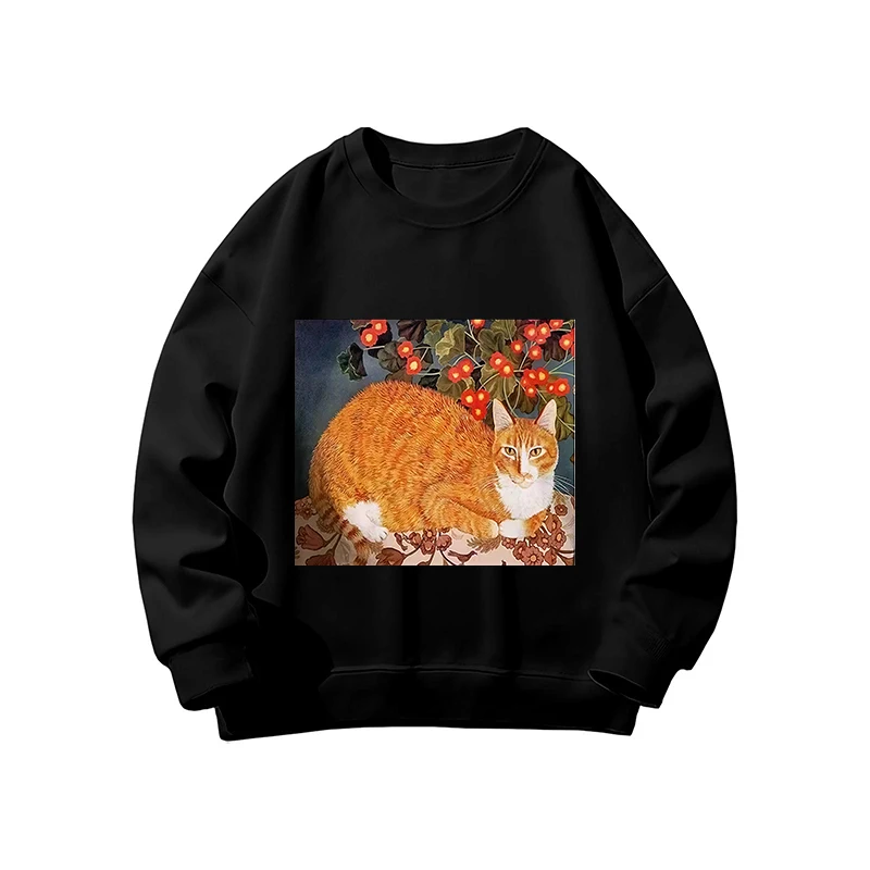 Hoodies Frauen Katze Ölgemälde Gedruckt Lustige Grafik Pullover Sweatshirts Langarm Casual Schwarz Tops Harajuku Kleidung 2025