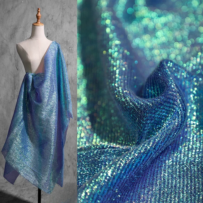 

Weaving Colorful Blue Purple Mesh Gradient Designer Fabric DIY Fashion Handmade Texture Fabric Shooting Background