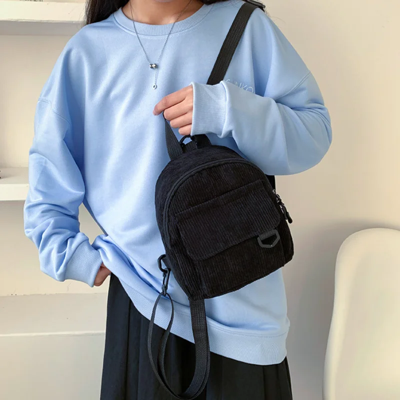 Fashion Women Mini Backpack Solid Color Corduroy Small Backpacks Simple Casual Student Bookbags Traveling Backpacks 2023