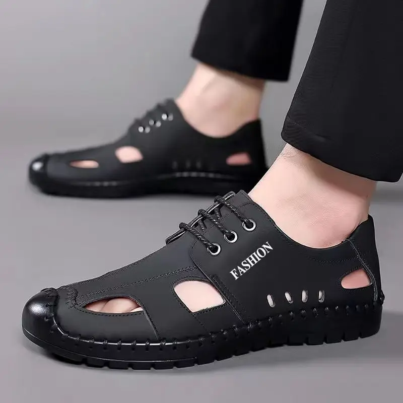 Hiking Outdoor Trekking Hole Shoes Closed Toe Man Sandals Men Ankle Wrap Flat Genuine Leather Japanese Number 41 Barefoot 39 V