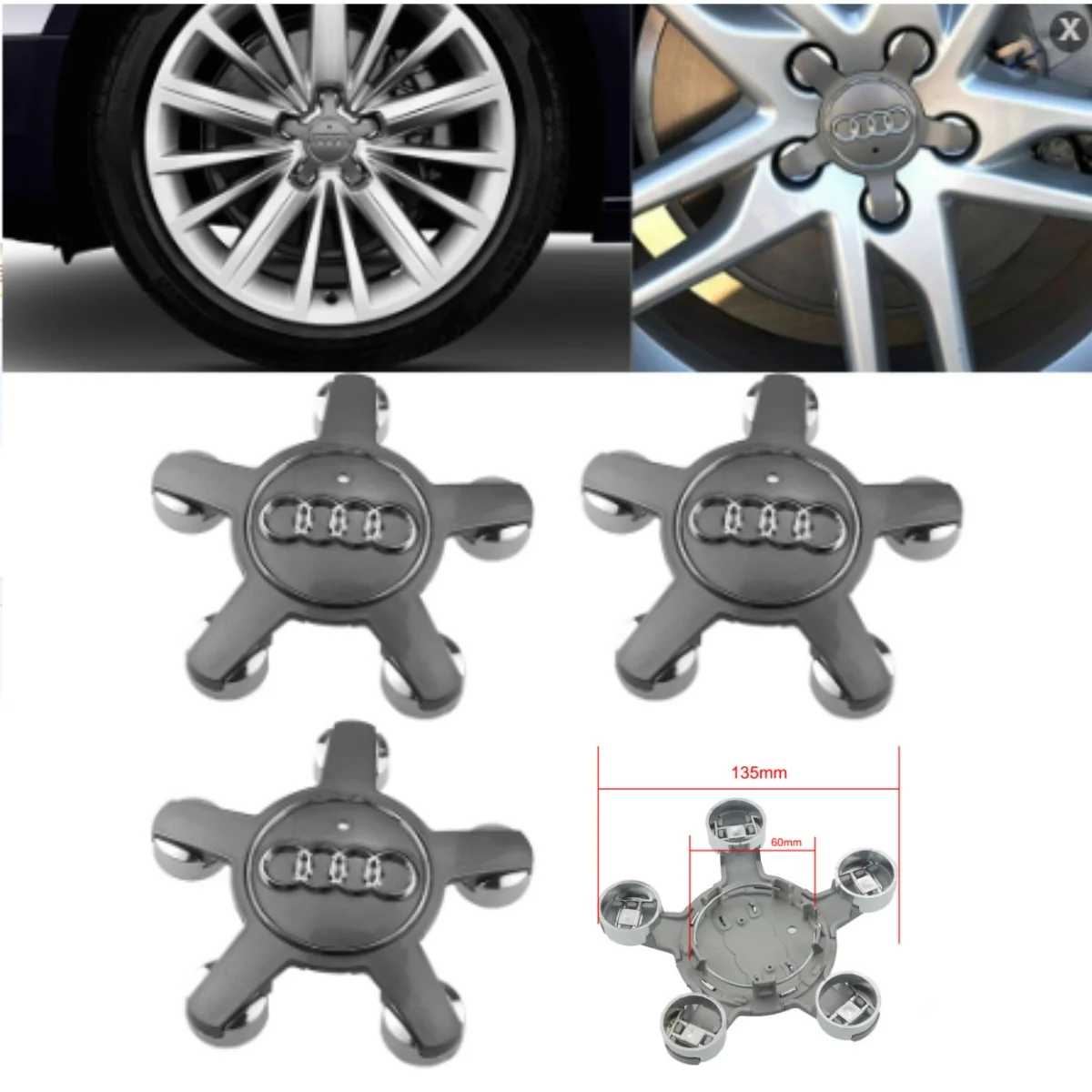 A Set of 4 Wheel Center Caps Rim Hub Caps For Audi A3 A4 A5 A6 A7 A8 S5 R8 TT Waterproof Accessories 135MM