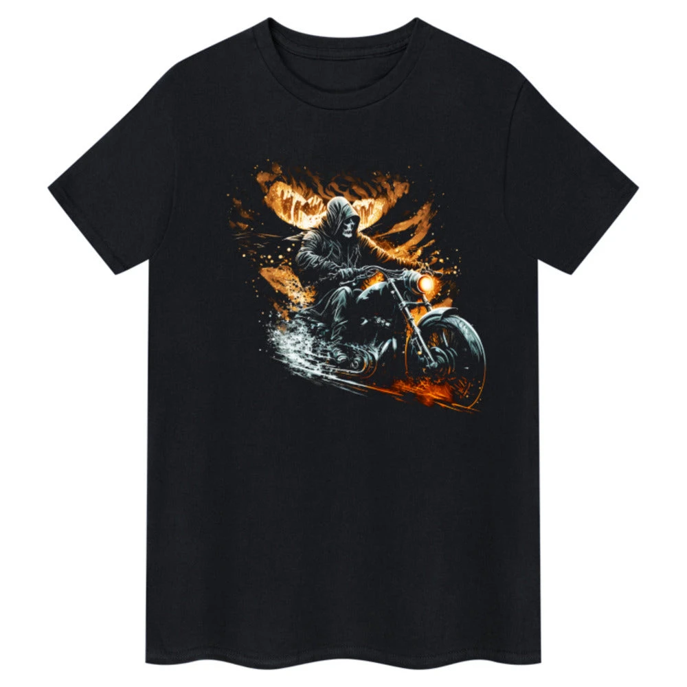 Winged Grim Reaper Red Moon Biker Retro Graphic Tee Cotton Mens Womens T-Shirt Outdoor Casual Top