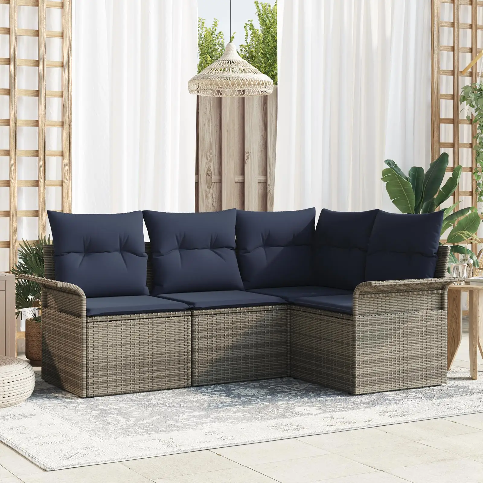 

4 Piece Outdoor Sofa Set with Cushions Modern Light Gray Poly Rattan Garden Furniture