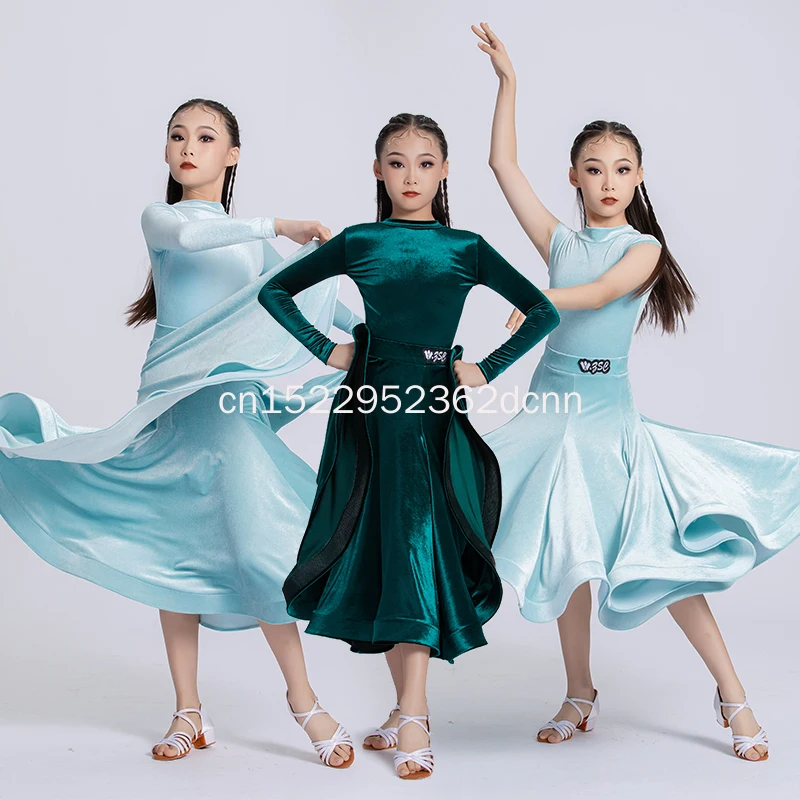 Mädchen Modern Dance Kostüme Neue Kinder Performance Kostüme Wettbewerb Tanz Röcke Samt Neue Walzer Tanz Kostüme