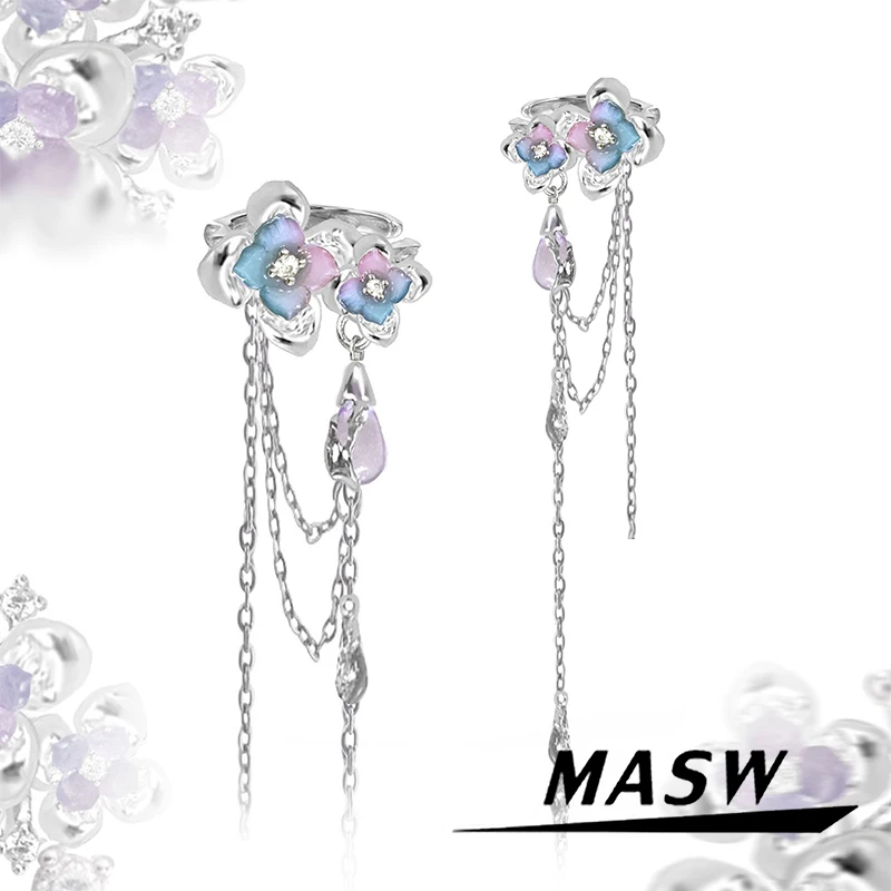 

MASW Original Design Pretty Sweet Korean Temperament Purple Flower Earrings For Women Party Gifts Fashion Jewelry Hot Sale