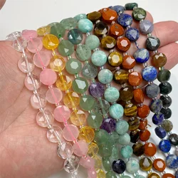 10MM Faceted Flat Round Stone Beads Charm Loose Crystal Lapis Jades Agates Gem Spacer Bead for Jewelry Making DIY Accessories