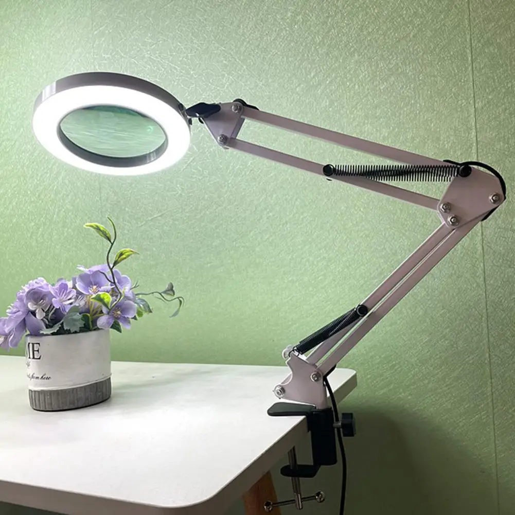 1 Set Table Lamp Adjustable Long Light Arm Energy Saving Eye Protection Illumination Foldable 2 in 1 Magnifying Glass Desk Lamp