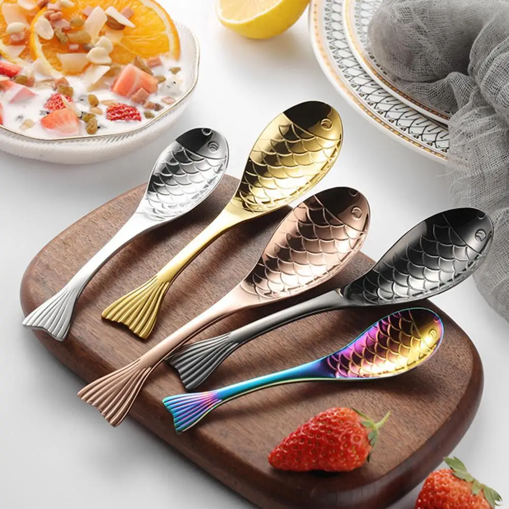 Dessert Spoon Ergonomic Fish-shaped Stirring Dessert Spoon Set Heat-resistant Ice Cream Spoons Teaspoons for Home Tableware