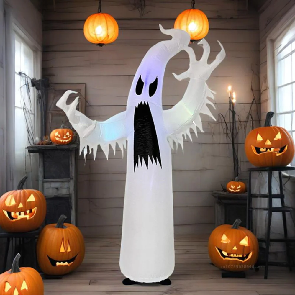 8FT/12FT Halloween-Aufblasbare Bunte Weiße Geister mit Eingebauten LED-Lichtern für Garten- und Rasen-Dekoration – Detail 3