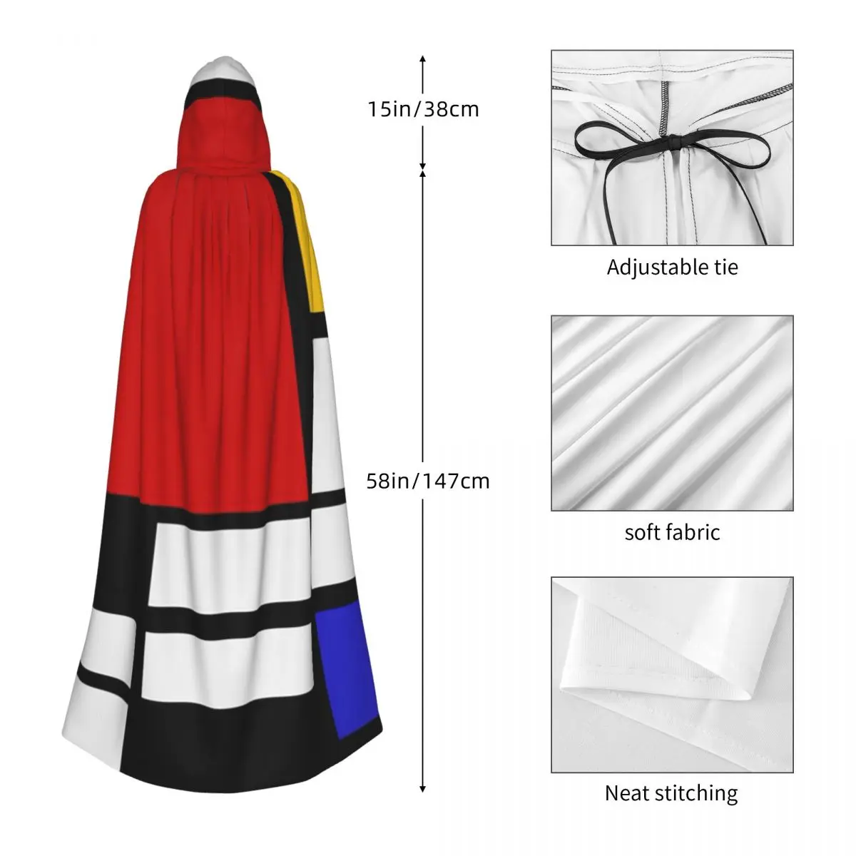 Piet Mondrian De Stijl Long Hooded Cloak Witch Medieval Costume Cosplay Cape HalloweenVampire Adult Unisex - view 4