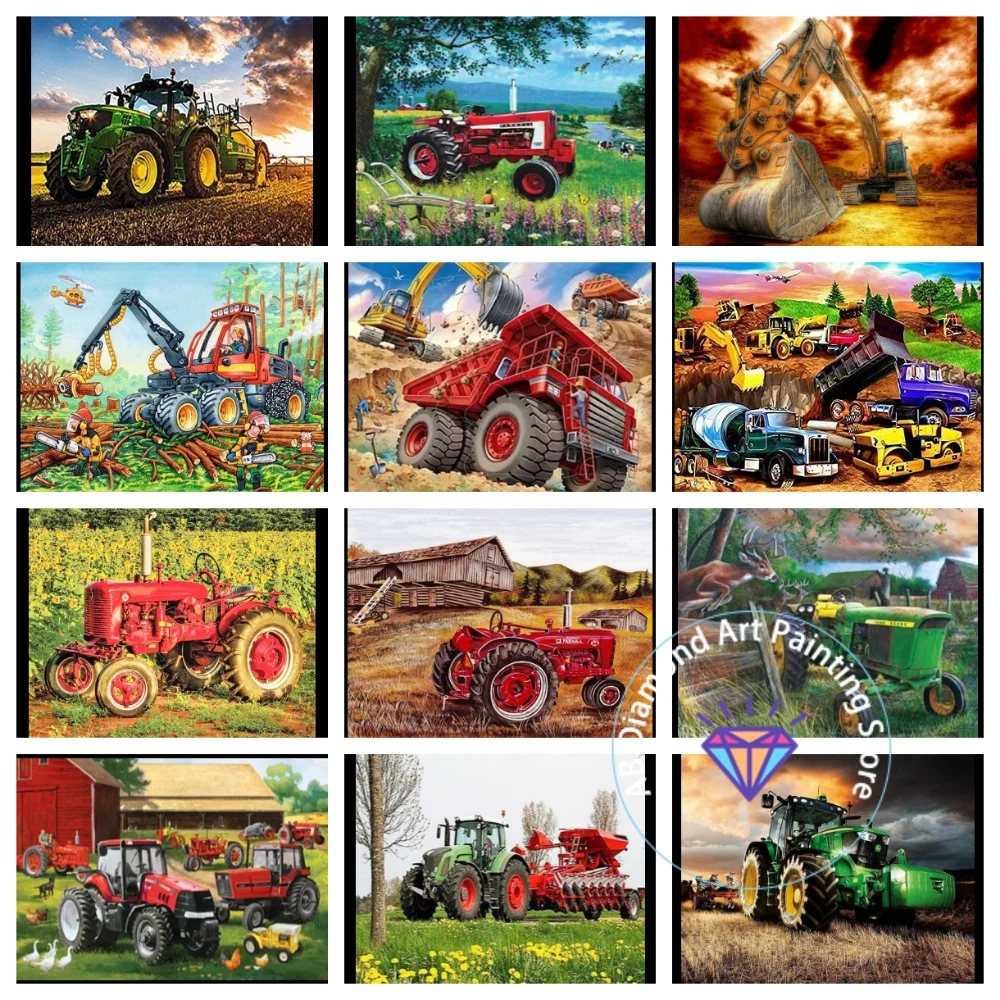 

Agricultural Vehicle Excavator Harvester AB Diamond Painting Kit Square Round Diamond 5D DIY Mosaic Handmade Art Gift Home Decor