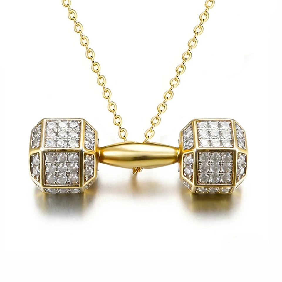 

VANAXIN Fitness Dumbbell Barbell Dumbbell Necklace Pendant zircon High Quality Gift for Men Women Hip Hop Chain Jewelry