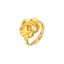 Trendy Flower Resizable Ring Woman 100% Real 22K Yellow Gold Brilliant Jewelry for Engagement Gift Girl