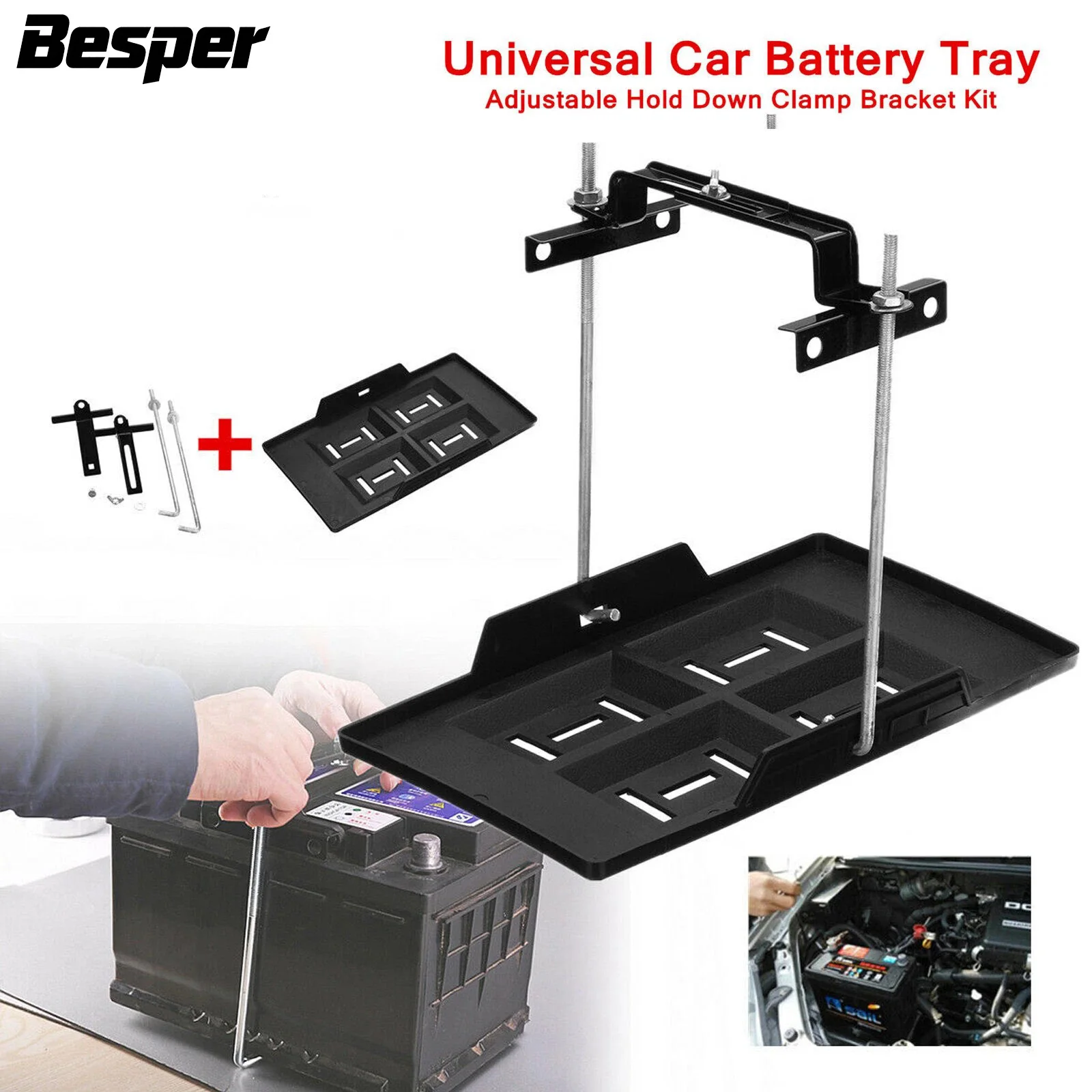 

Автомобильный регулируемый лоток для аккумулятора, держатель для аккумулятора, комплект кронштейнов с зажимом для авто внедорожника