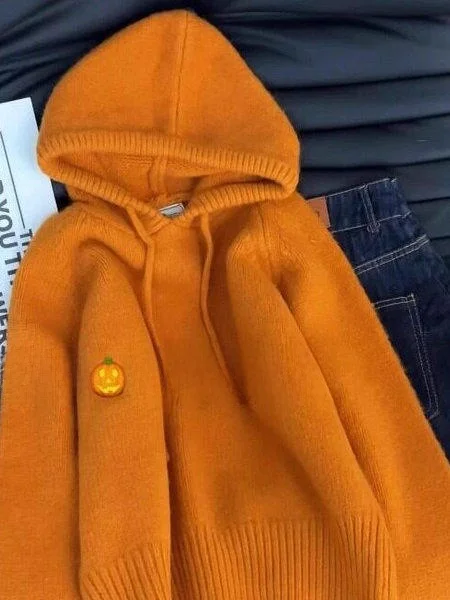 

Soft Thiened Knitted Sweater Women's Casual Sle Anti-Aging Versatile Design Korean Japanese High-End Hooded Sweater