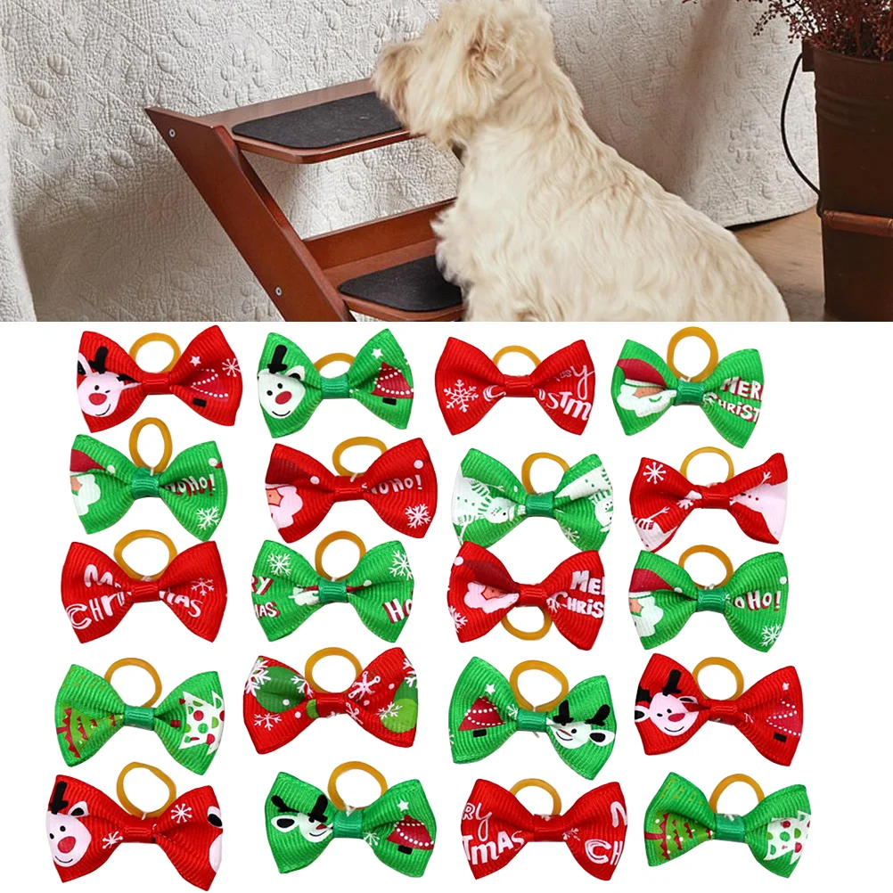 40 Stück Haustier-Haarband mit Schleife, bezauberndes Haarband, Weihnachts-Haargummi, Haar-Accessoire für Katzen und Hunde (gemischter Stil)