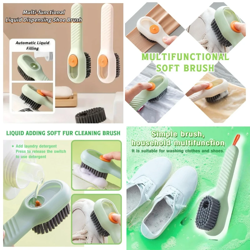 Multi-function automatic spot shoe brush soft hair hand pressure hanging hole suitable for clothing carpet plastic handles