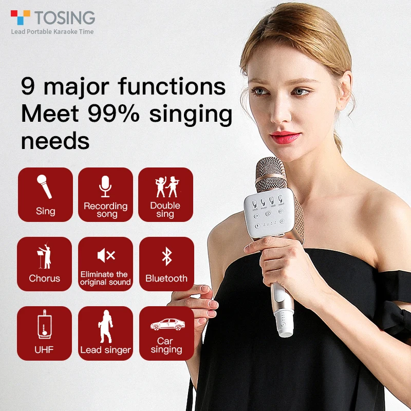 2026unique For TOSING V2 Classic Karaoke Machine 10W Power Indoor KTV Adult UHF Microphone Duet/Chorus Singing TF Card Playback