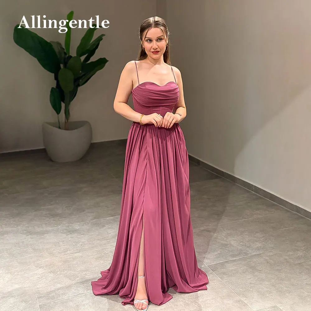 

Chiffon Spaghetti Straps Bridesmaid Dresses Women A Line Prom Dress Pleat Elegant Long Formal Evening Gown with Slit Customized