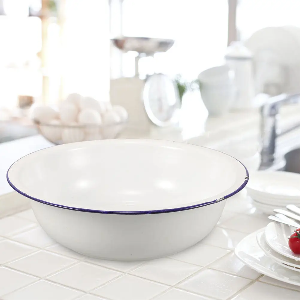 

Enamel Wash Basin Vintage Retro Design 32cm Face Washing Foot Soaking Basin Multipurpose Enamelware Bowl for Bathroom Kitchen