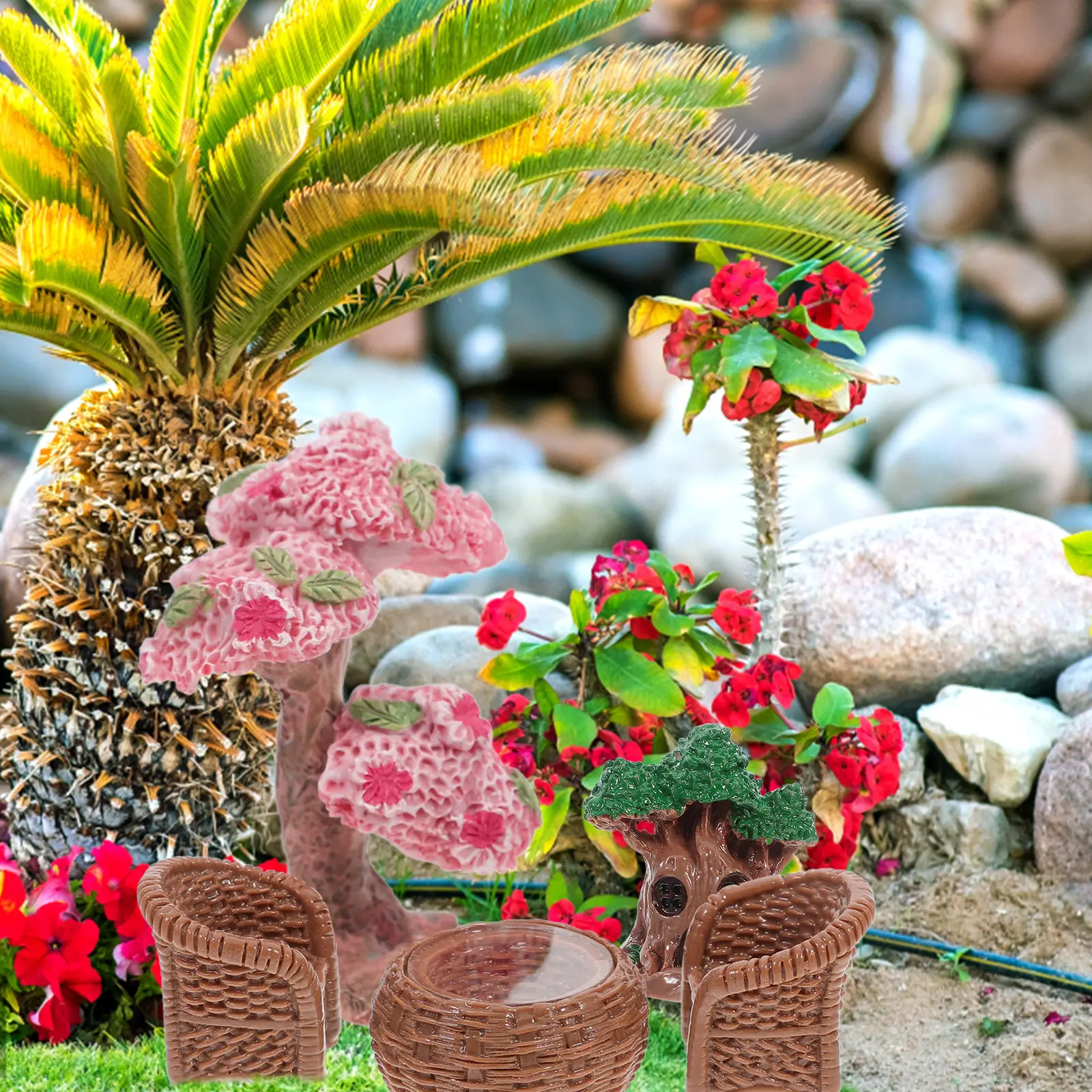 

1Set Resin Accessories Mini House Decoration Micro Landscape Yard Scene Miniature Outdoor Garden Craft Mini Fairy Garden Decor