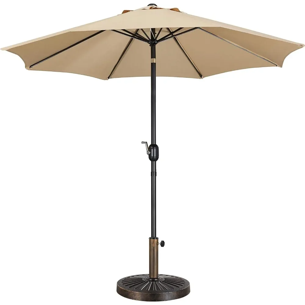 

9FT Garden Table Umbrella with 30lb Base, Patio Market Umbrella with Push Button Tilt, Crank and 8 Sturdy Ribs, Outdoor Umbrella