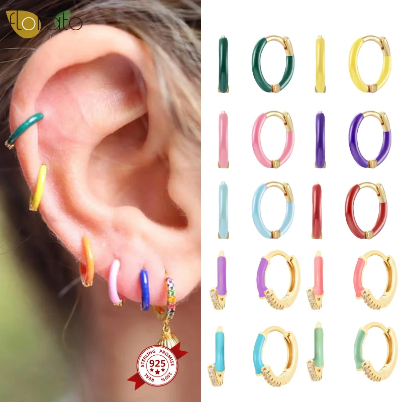 

Colorful Drop Oil Earrings 925 Sterling Silver Needle Enamel Hoop Earrings for Women Huggie Earrings Fashion Jewelry Wholesale