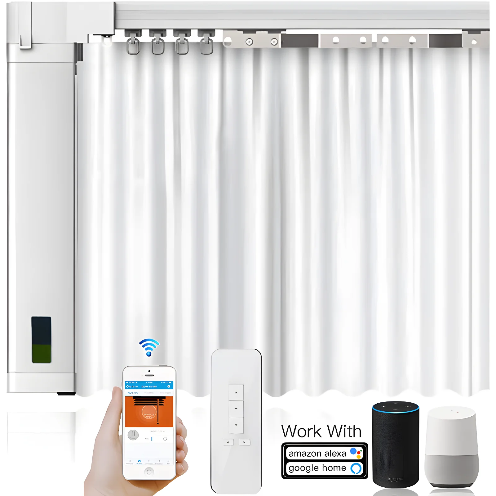 

11 years experience wifi control automatic curtain system with 2.4m to 4.55m adjustable rod