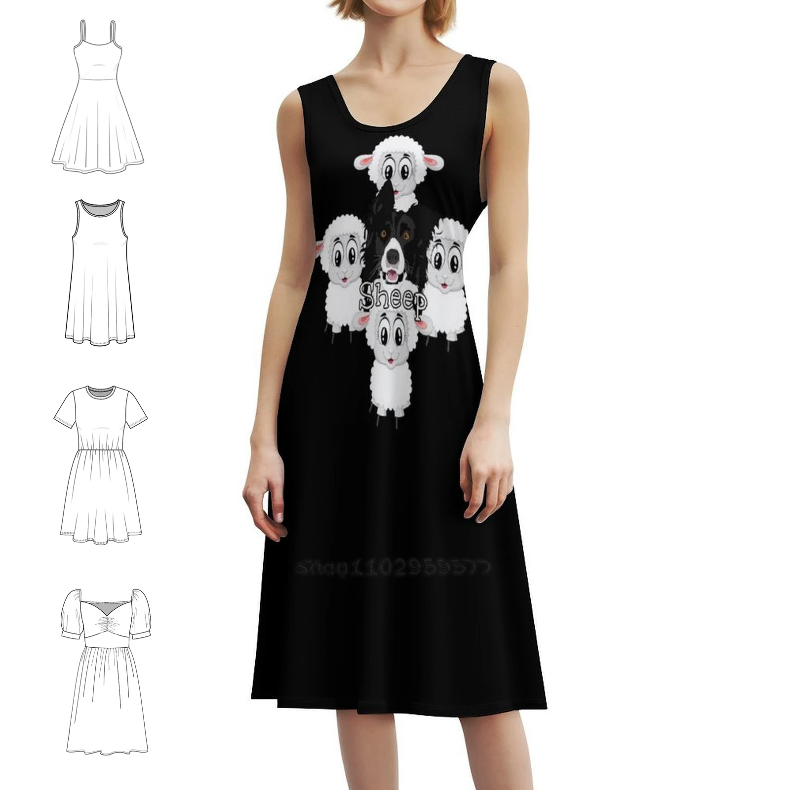 

Трендовая футболка бордер-колли с изображением овцы, платье в корейском стиле для женщин, элегантное повседневное платье для вечеринки или повседневного ношения, бордер