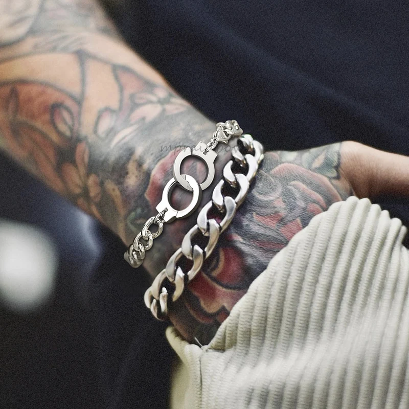 Handcuff Bracelet Men, Chunky Curb Chain Bracelets , Stainless Steel Stacking Jewellery