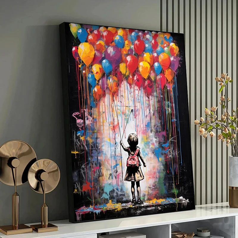 Banksy Colorful Balloon Graffiti Canvas Painting Abstract Posters and Prints Street Art Wall Picture for Living Room Home Decor