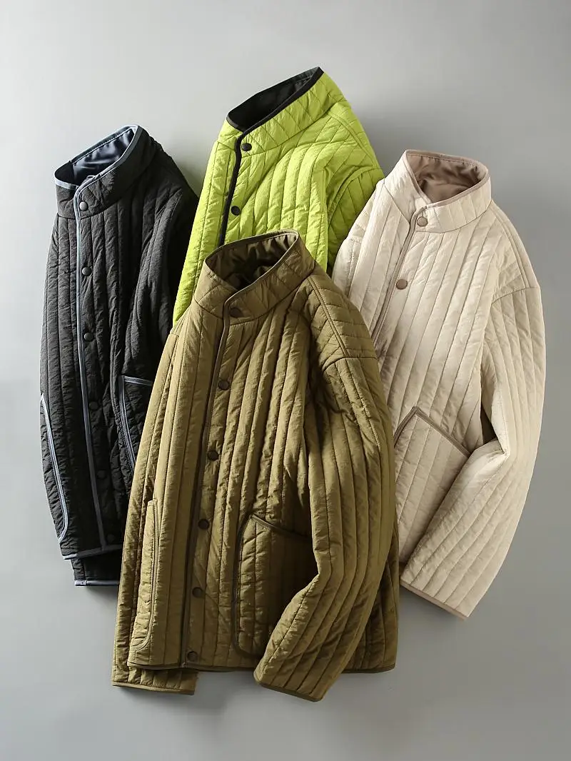 

Новая осенне-зимняя мужская куртка свободного кроя из хлопка, двусторонняя, легкая, теплая, с подкладкой из полиэстера, повседневная