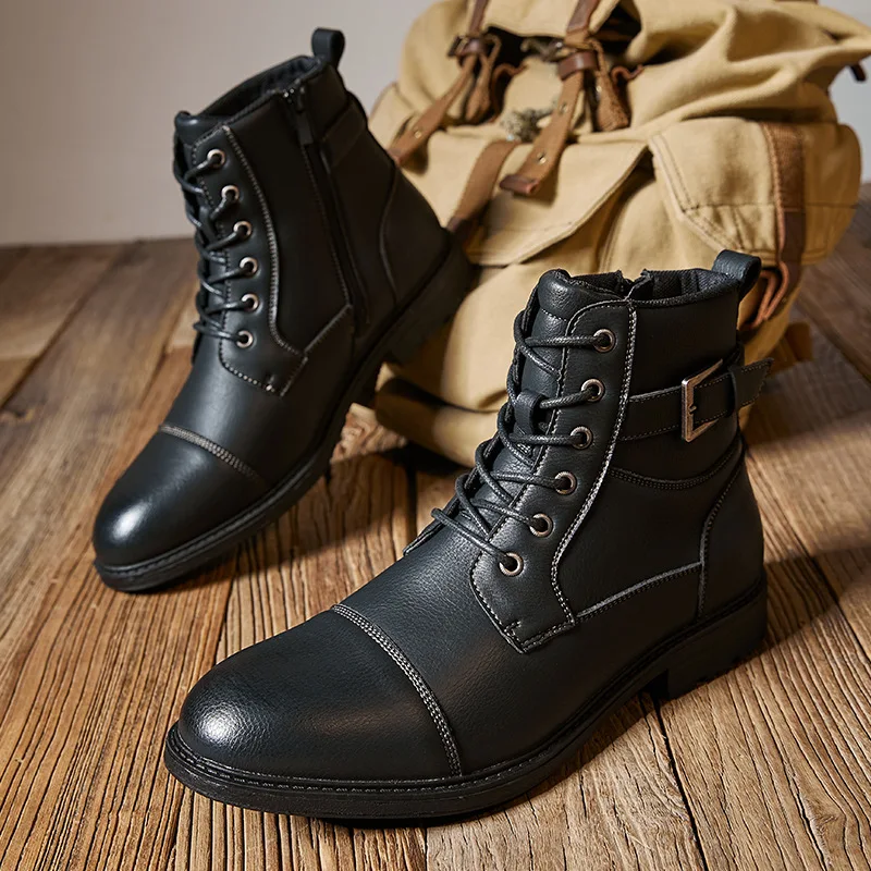 

Mens Boots British Leather Boots Fashion High Top Casual Boot Luxury Brand Chelsea Boots for Men Lace Up Ankle Boot Botas Hombre
