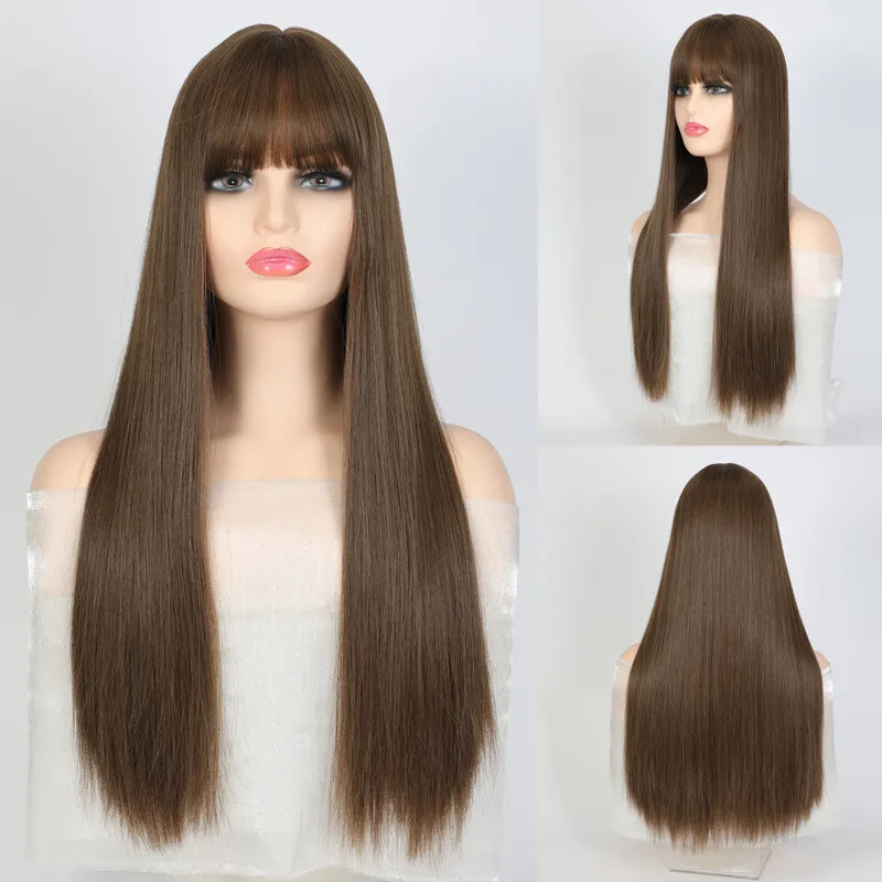 

Женский парик коричневого цвета, прямой, с длинными кудрявыми волосами, для вечеринок + шапочка для парика