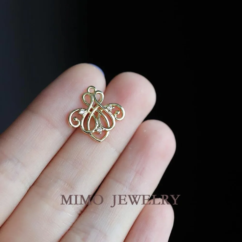 Micro Inlaid Zircon Retro Palace Style Pattern Charms Pendant Supplies DIY Hand Brass Gold Plated Accessories 16mm