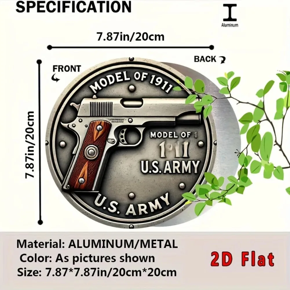Round Vintage Colt Model 1911-A1.45 Caliber Tin Metal Signs Home Décor 8x8