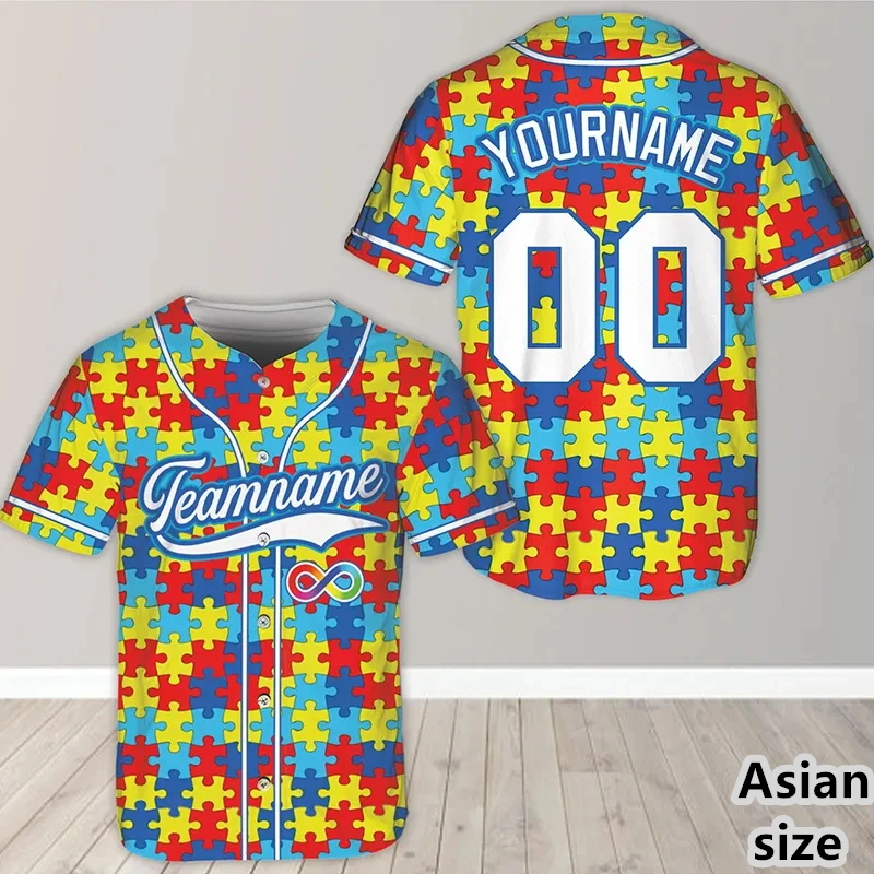 

Custom Name Number Baseball Jersey Team Shirt Print Personality Colorful Puzzle Pattern Hip Hop Sportswear Baseball Uniforms New