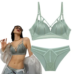 Fashion Deep V Sexy Bra And Panties Sets Thin Cup Wireless Plus Size Push Up Brassiere Cotton Underwear Black Women Lingerie C D