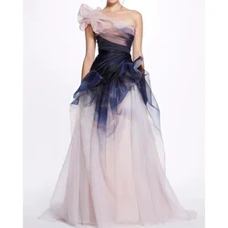 Fashion Tie Dye Prom Dress Elegant Pleat Ruched Floor Length A-Line Gowns Sweep Train Photography Party Formal Evening Dresses