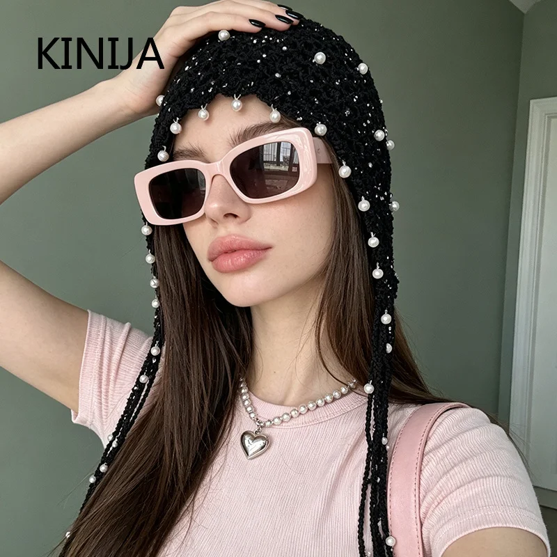 Ins Style Sequined Hollow Knitted Hat Women Summer Travel Photo Atmosphere Versatile Casual Y2K Beanies Headband Pullover Hat