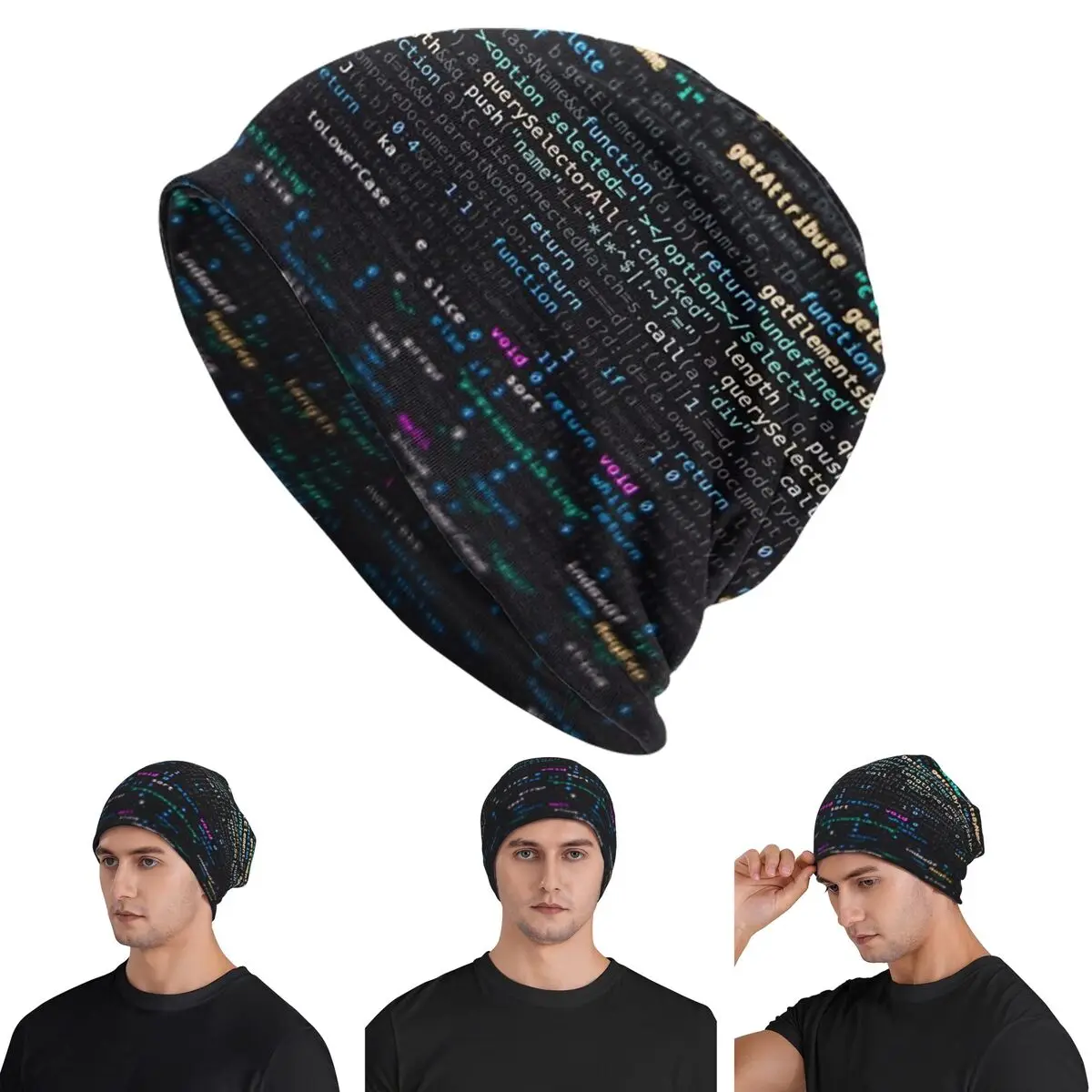

Software Developer Programming Code On Black Background Skullies Beanies Hats Warm Autumn Cap Knitted Bonnet Caps for Men Women