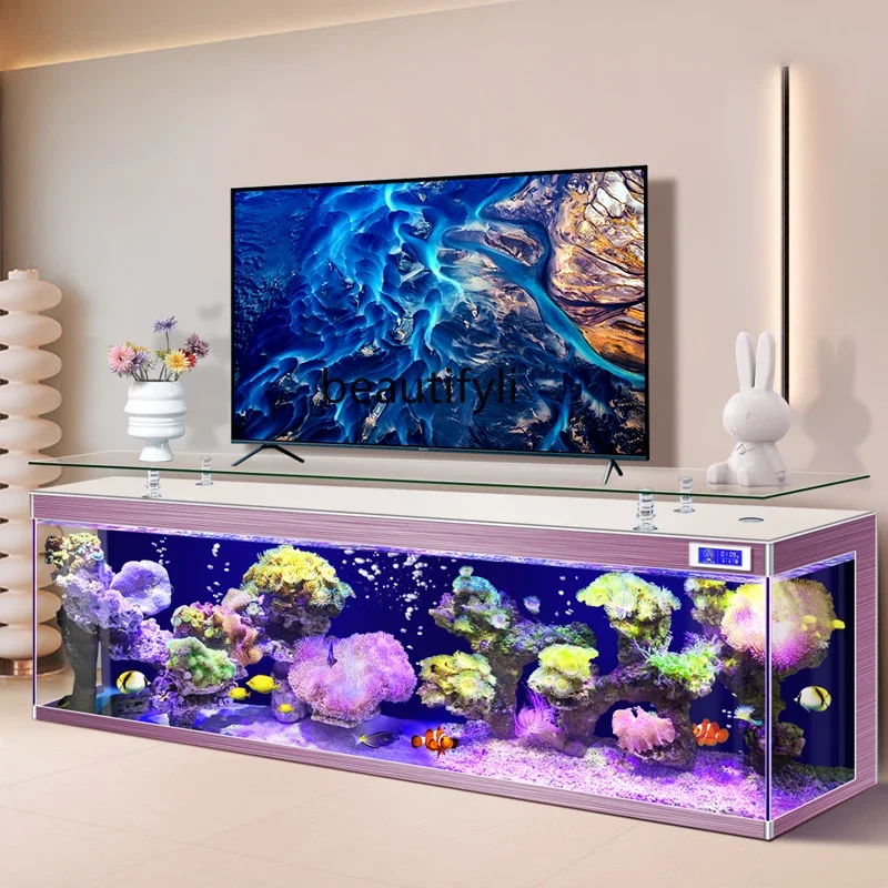 Ultra-White Glass Change Water Advanced TV Cabinet Fish Tank Integrated Small and Medium-Sized Living Room Ecological Aquarium