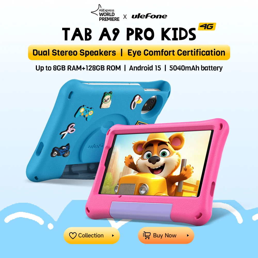 【2025 Baru】Ulefone Tab A9 Pro Tablet Anak 4G Android 15 RAM(8+8) 128GB ROM 5040mAh Layar 8.68 inci Ramah Anak TÜV Eye-Comfort