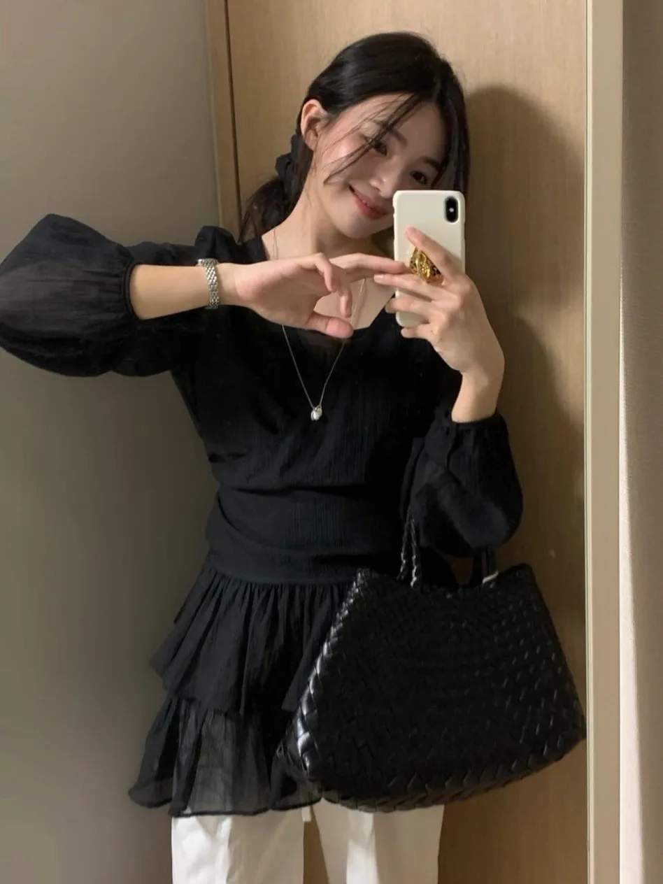 Chic Vroege Lente Vrouwen Band Vest Lange Sve V-Ne Buitenste Dr Rok Kant Tweedelige Set Faionable volwassen Kleding