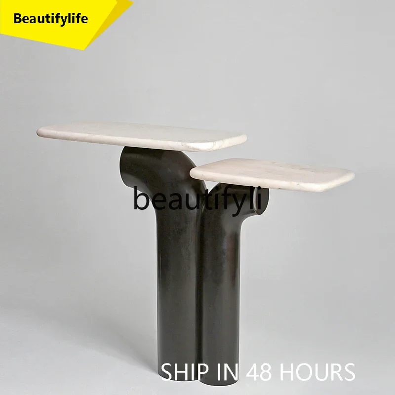 

smt1 Creative marble entrance table Nordic long narrow table Light luxury entrance platform Travertine wall narrow table