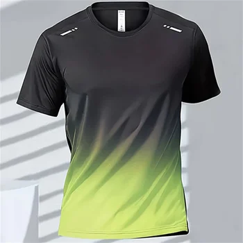 Men's Sports Running T-shirt Summer Quick Drying Gradient Short Sleeve  Outdoor Workout Training Running Outfit Round Neck Tops